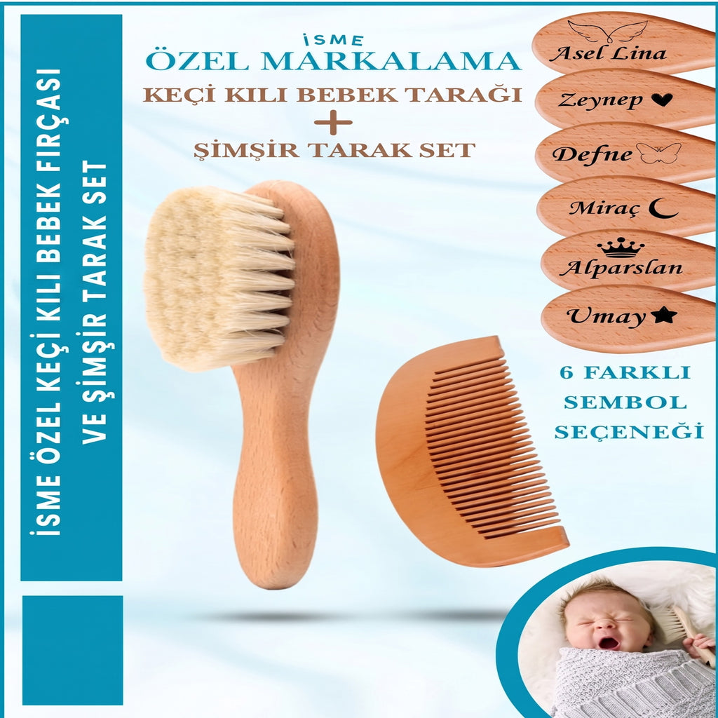 İsme Özel Keçi Kılı Bebek Fırçası | Lazer Markalama Set