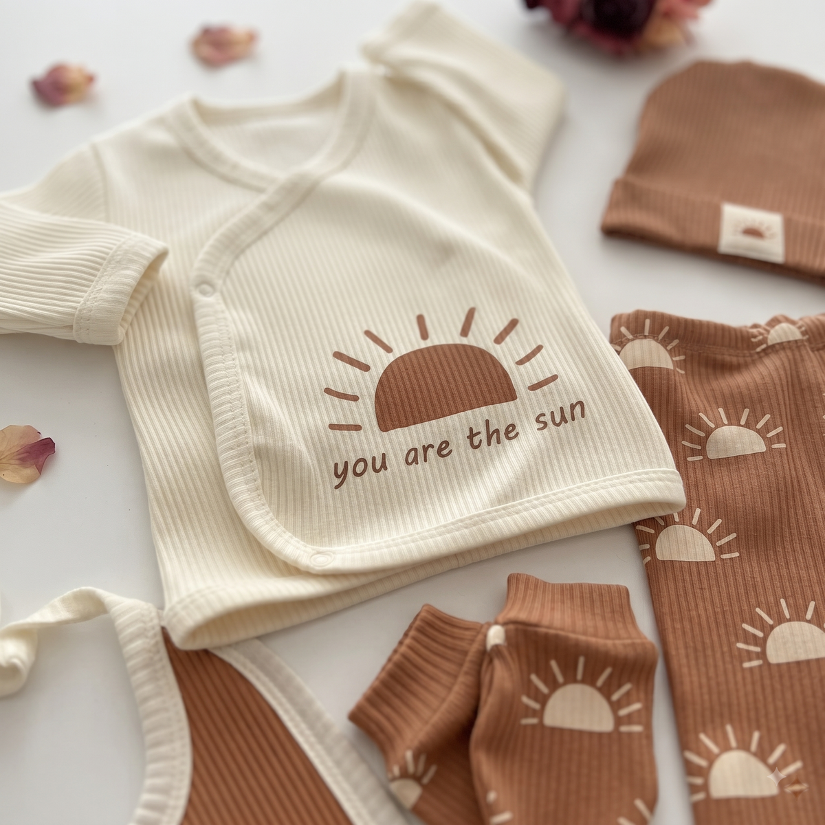 Organik Kumaş Fitilli 5 Parça Hastane Çıkışı Set
