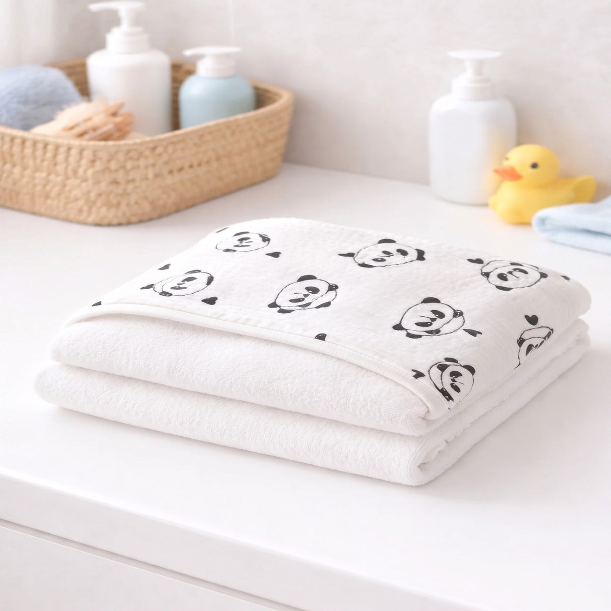 Kalpli Panda Başlıklı Bebek Kundak Havlu | Yumuşak & Su Emici | Bebek & Çocuk