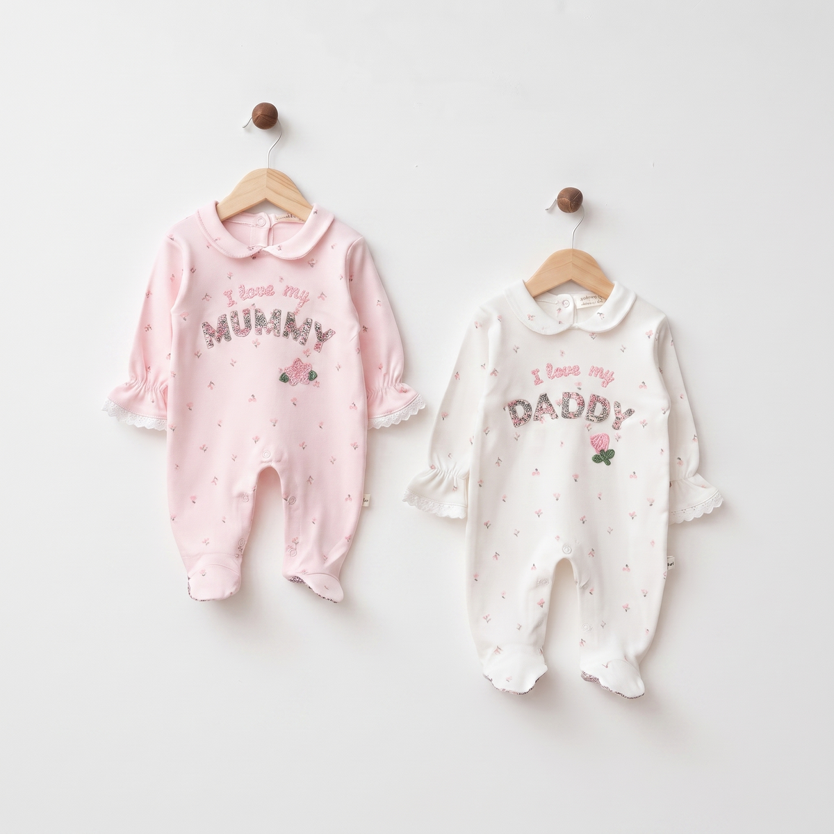 Mummy & Daddy Nakışlı 2’li Kız Bebek Yenidoğan Hastane Çıkışı Tulum Seti