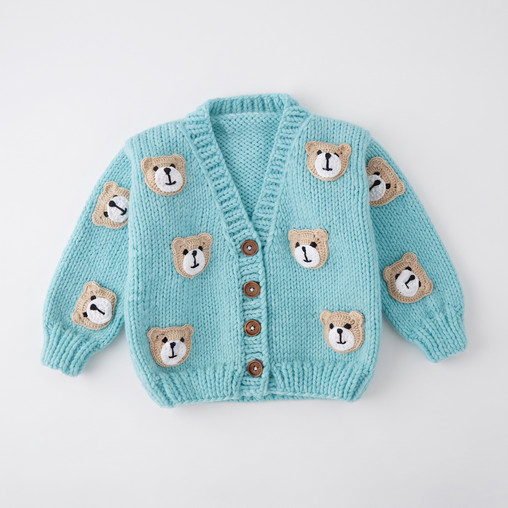 El Örgüsü Ayılı Erkek Bebek & Çocuk Hırkası