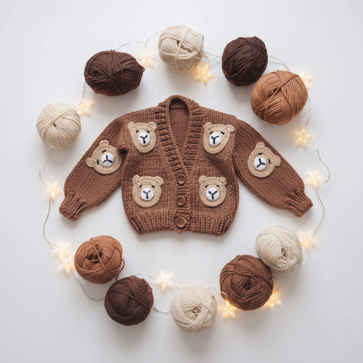 Lily Knitting El Örgüsü Ayıcıklı Bebek Hırka