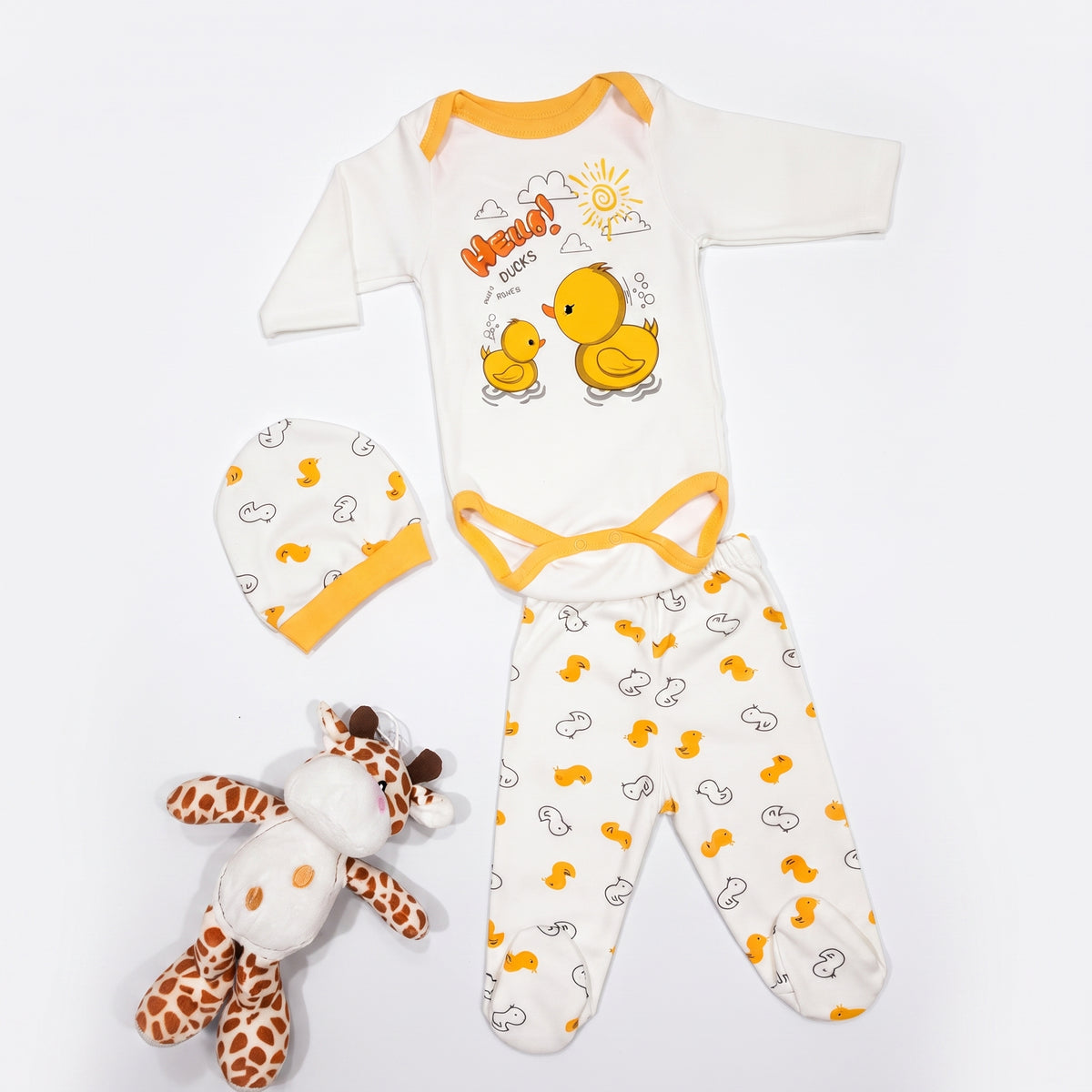Unisex Bebek Sarı Ördek 3'lü Zıbın Takımı