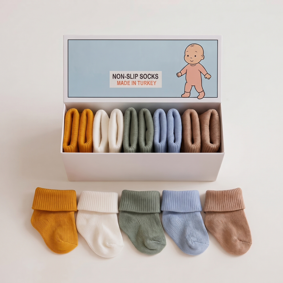 Organik Pamuk Unisex 5'li Kutulu Premium Yeni Doğan Bebek Çorabı