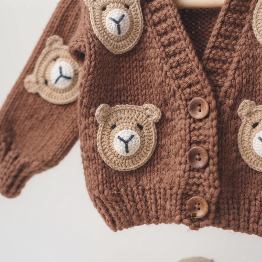 Lily Knitting El Örgüsü Ayıcıklı Bebek Hırka