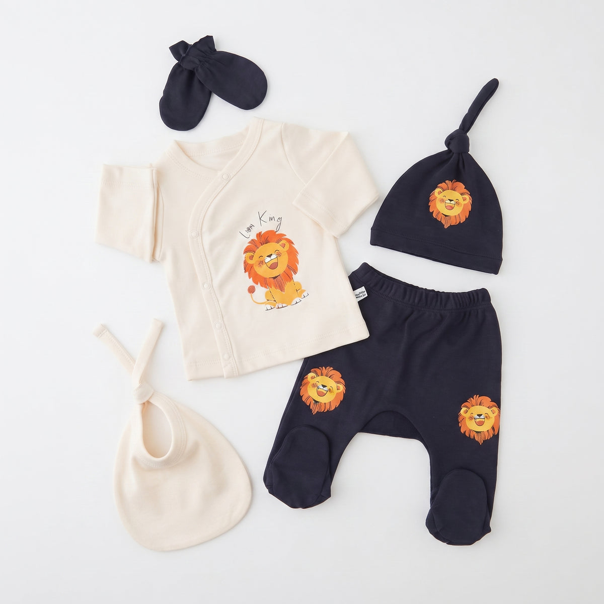 Little Lion Krem 5’li Yenidoğan Erkek Bebek Hastane Çıkışı Seti