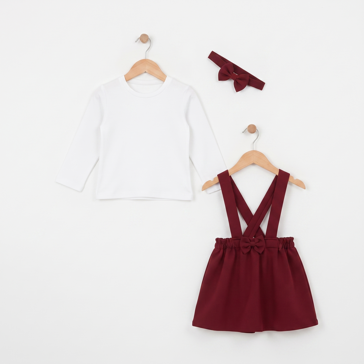 Bordo Krep Elbise & Bandana Uzun Kol Badi Takım | Kız Bebek | 0-6 Ay