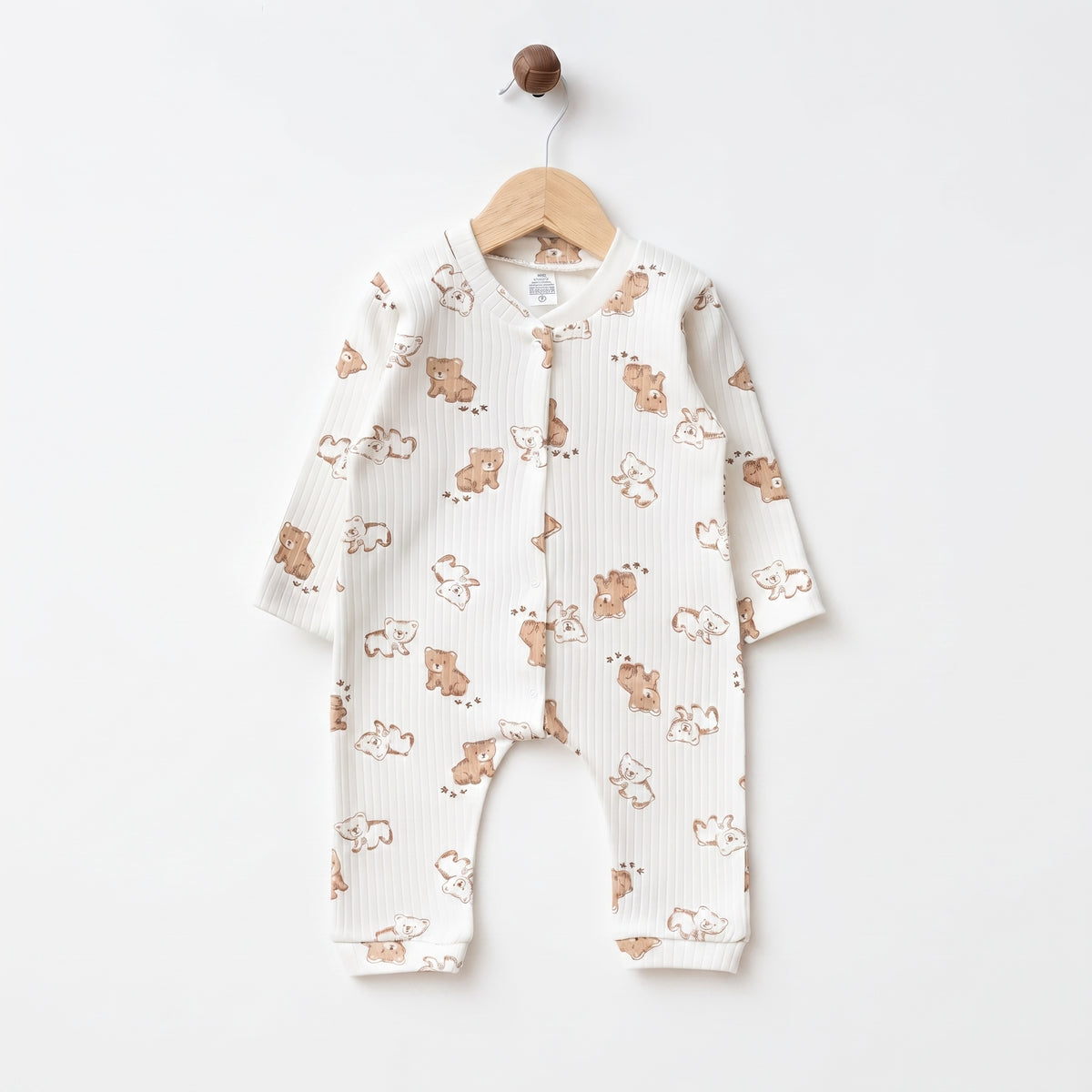 Hug Bear Beyaz %100 Pamuklu Manşetsiz Bebek Tulum | 3-6-9 Ay