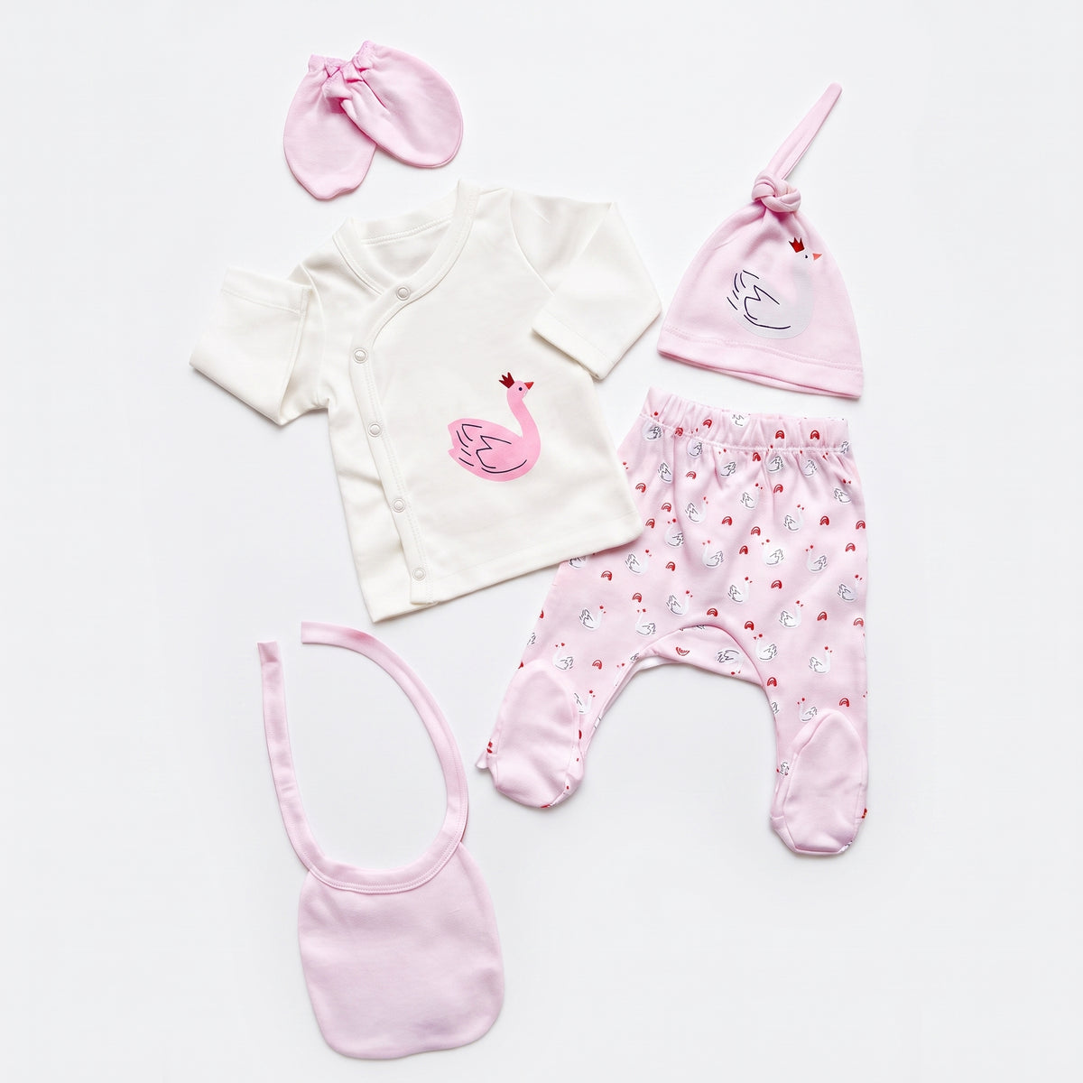 Little Swan Pembe 5’li Yenidoğan Kız Bebek Hastane Çıkışı Seti